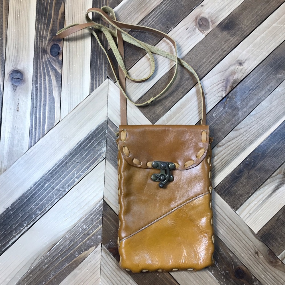 Vintage Handmade Weaved Leather Crossbody Bag Brown Thin Strap Western